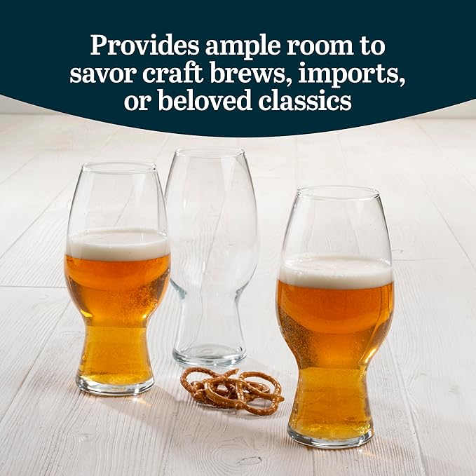 Libbey Entertaining Essentials Tall Craft Beer Glasses - Elegant Beer Glass Set of 6 - IPA Tulip Glasses for Imports, Indian Pale Ales, & Classics