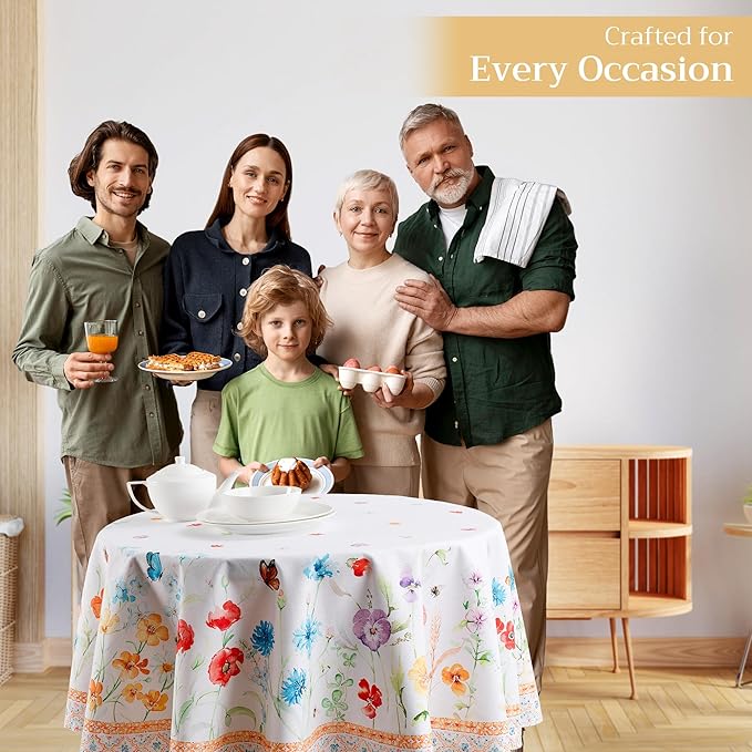 Maison d' Hermine Table Cloth Round Table 100% Cotton 69 Round Inches Tablecloth Reusable Decorative for Dining Room Farmhouse Home Valentines Day Decorations Spring Summer - Summer Whisper