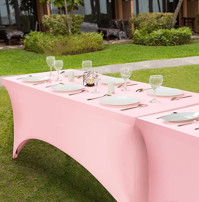 Utopia Kitchen Spandex Tablecloth 1 Pack [6FT, Pink] Tight, Fitted, Washable and Wrinkle Resistant Stretch Rectangular Patio Table Cover for Event, Wedding, Banquet & Parties [72Lx30Wx30H Inch]
