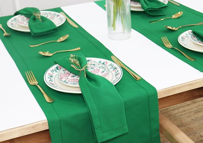 PurpleEssences Set of 12 Hemstitch Cloth Dinner Napkins 100% Cotton - Soft Durable Washable - Ideal for Wedding Christmas Holiday Winter - Perfect Everyday Use Table Linen 18x18 - St Patricks Green