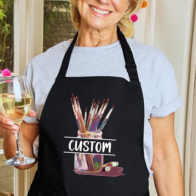 Personalized Art Apron with Pockets, Custom Name Painting Apron for Artists, Students, Teachers, Kids, Canvas, Watercolor, Acrylic, Drawing, Crafts, Classroom, Halloween, Christmas Gift