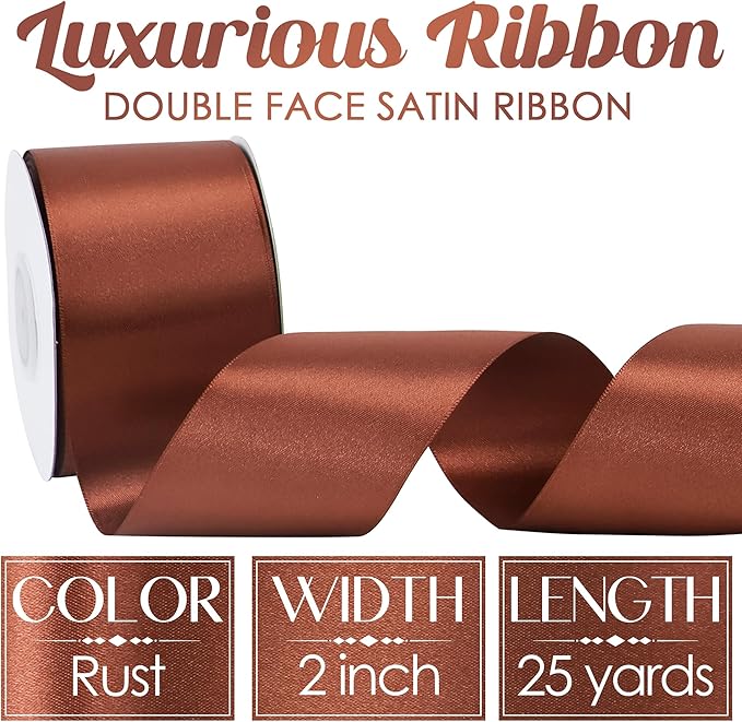MEEDEE Rust Satin Ribbon - 2 inch Double Faced Satin Ribbon by 25 Yards for Thanksgiving, Fall Decorating, Wreaths, Bows, Crafts, Weddings, Flower Bouquets