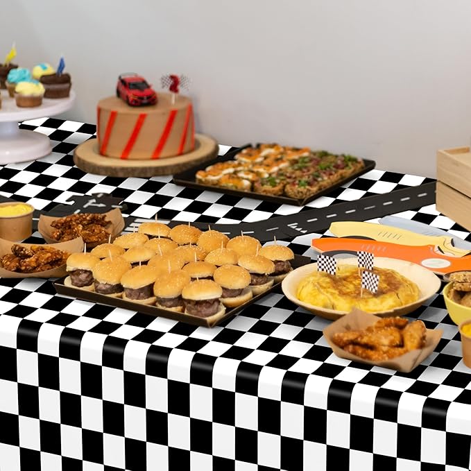12Pack Table Cloth Rectangle Table, 54" x 108" Plastic Tablecloth, Black and White Checkered Table Covers, Waterproof Disposable Table Cloth for Outdoor Picnic Indoor Birthday Party Supplies Dinner