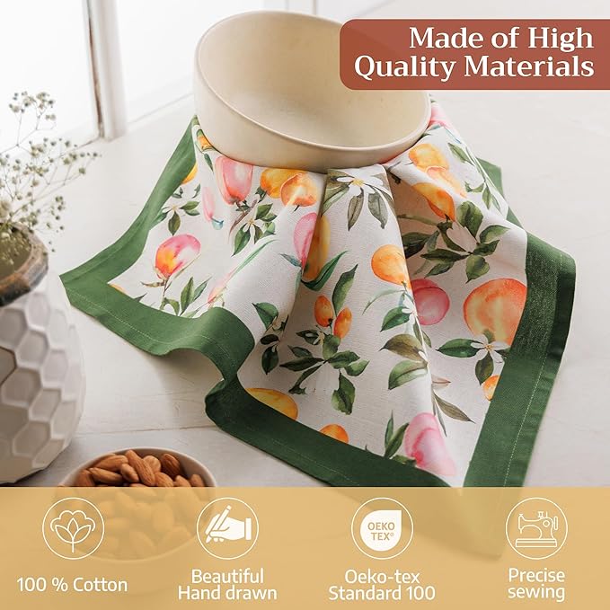 Maison d' Hermine Cloth Napkins Set of 4 100% Cotton Everyday Reusable Square Napkins Cloth Washable Dinner Party Wedding Restaurant Valentines Day Decorations Spring/Summer (Soleil Fruite, 18" x 18")