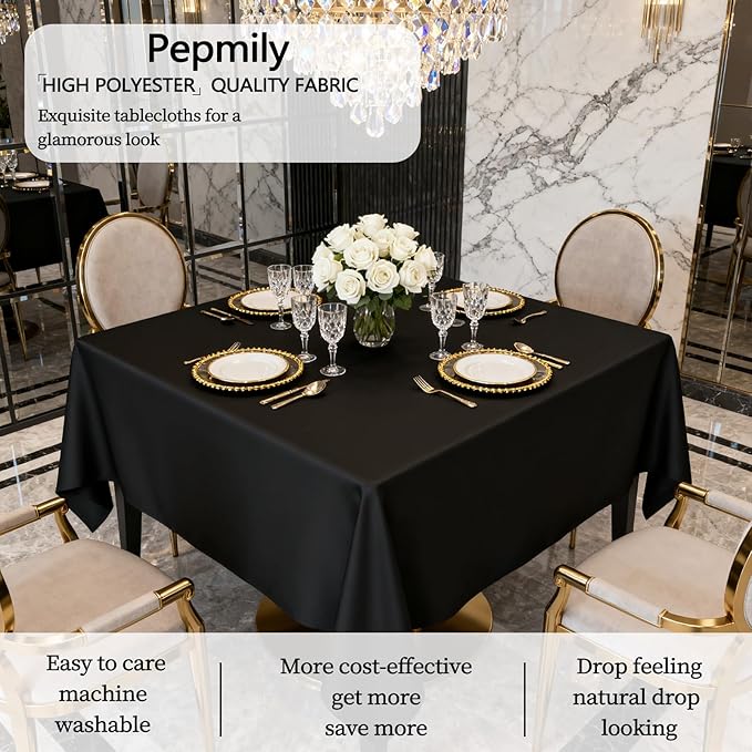 8 Pack Black Square Tablecloth 54x54 Inch Table Cloth for Square Tables, Wrinkle Resistant Washable Polyester Fabric for Dining Banquet Wedding Party