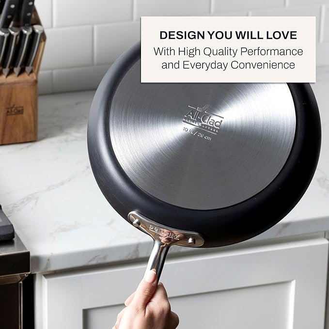All-Clad HA1 Hard Anodized Non Stick Fry Pan Set 2 Piece, 8, 10 Inch, Induction, Oven Broiler Safe 500F, Pots and Pans Set, Kitchen Frying Pans, Skillets, Premium Cookware, Home, Dishwasher Safe Black
