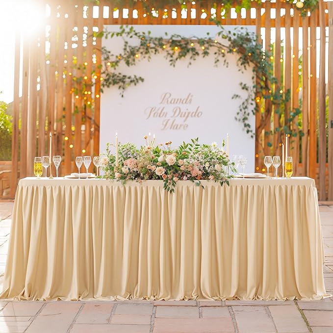 Wish Care 2 Pack Champagne Rectangle Table Clothes for 6 Foot Tables, Polyester Fitted Tablecloths 6t Stretch Table Cover for Wedding, Birthday, Parties, Trade Show, Craft Show