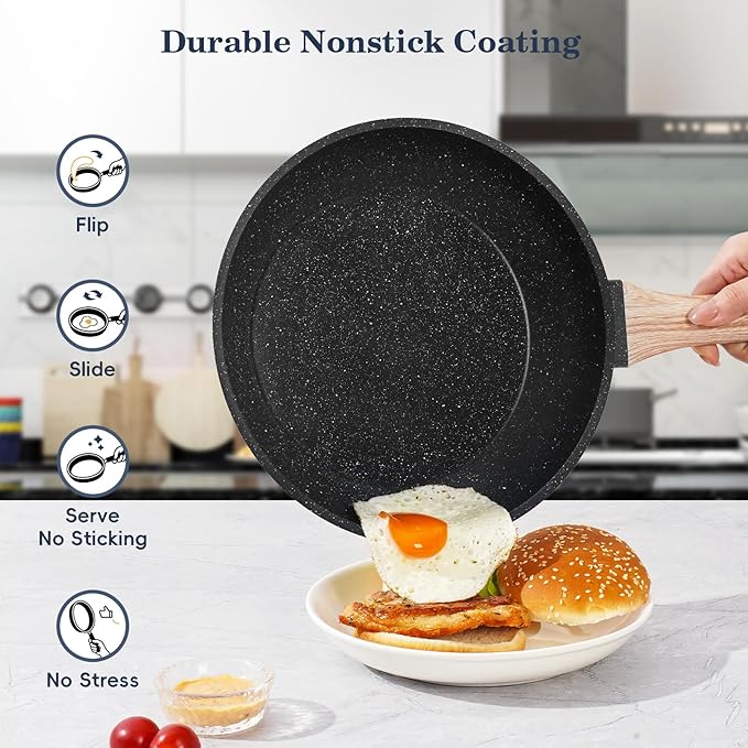 12 Pcs Pots and Pans Set Non Stick, Cookware Sets Black Granite Induction Cookware, Non-toxic Healthy Nonstick Kitchen Cooking Set with Frying Pans Set, Saucepans (PFAS/ PFOA/ PFOS Free)