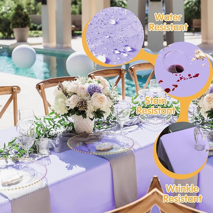 BRILLMAX 8 Pack Lavender Tablecloths 70 x 120 Inch for 6ft & 8ft Rectangle Tables - 150 GSM Polyester Fabric, Universal Fit, Water, Stain & Wrinkle Resistant Cloth Cover for Wedding Banquet Dining