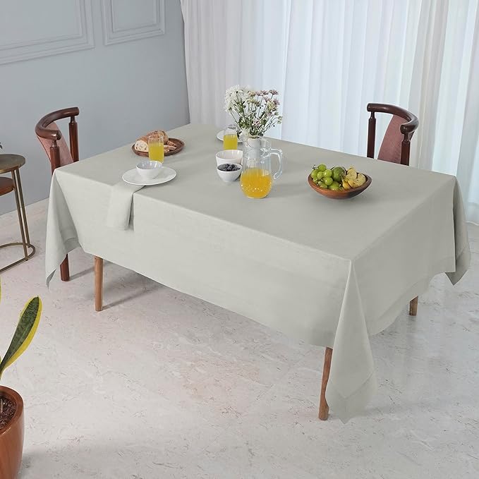 D'Moksha Homes Linen Tablecloth 60 x 120 Inch - 100% Pure Linen Silver Grey Table Cloth for Rectangle Tables - Machine Washable Cloth Tablecloth for Spring, Easter