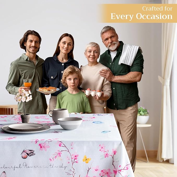 Maison d' Hermine Table Cloth Rectangle Table 100% Cotton 60 x 108 Inches Tablecloth Reusable Decorative for Dining Room Farmhouse Home Valentines Day Decorations Spring Summer - Blossoms in Spring