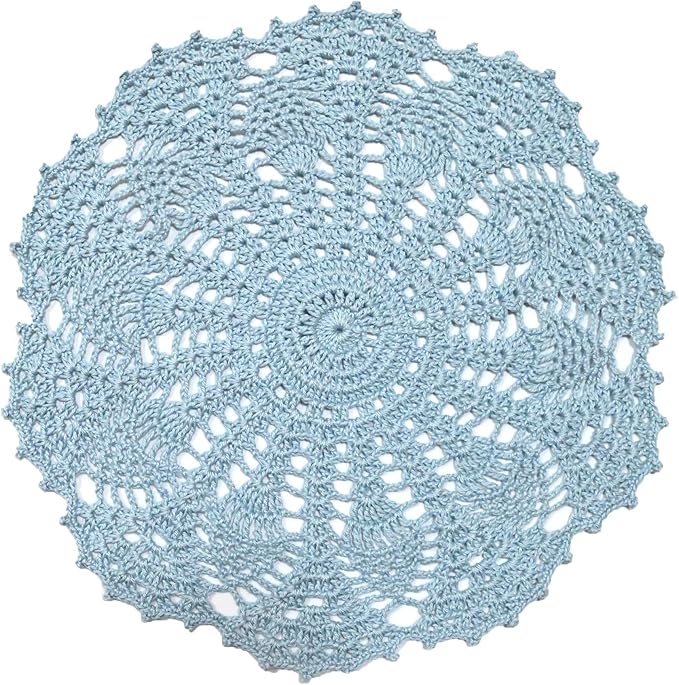 BIBITIME 2PCS 11 inches to 12 inches Lace Doilies Crochet Handmade Lace Coasters Round Placemat Rustic Table Doilies Decors for Kitchen Dining Room Party Dressers Light Blue