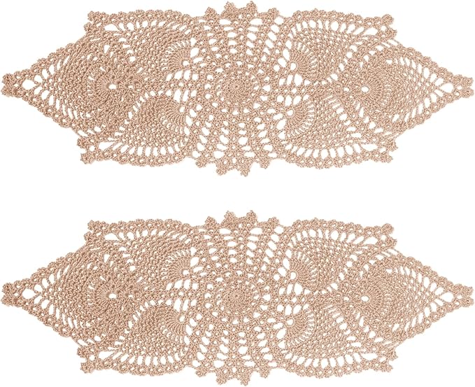 BIBITIME Crochet Lace Table Doilies Eyes Flower Doily Kitchen Vase Place Mats (7 in x 21 in,Pack of 2PCS, Style02-Beige)