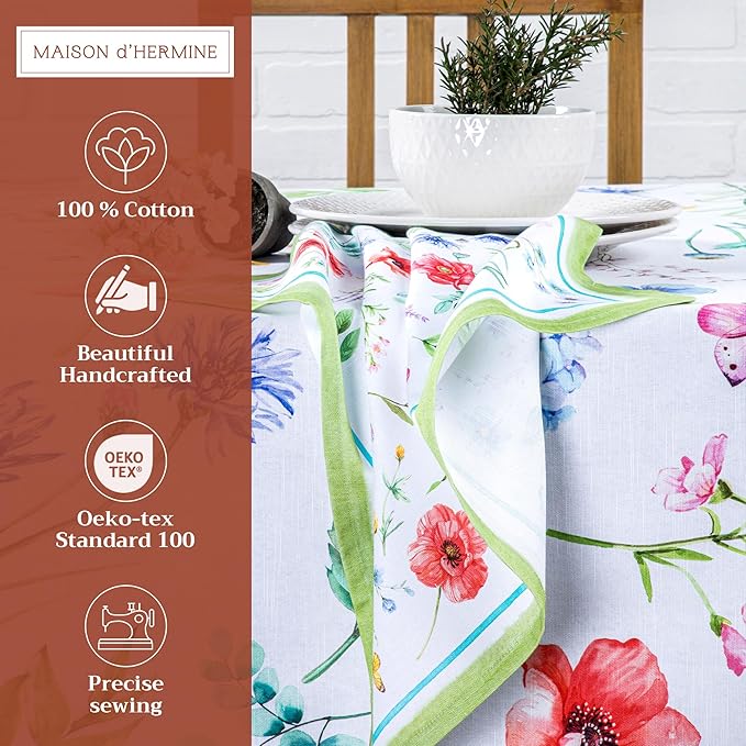 Maison d' Hermine Cloth Napkins Set of 4 100% Cotton Everyday Reusable Square Napkins Cloth Washable Dinner Party Wedding Restaurant Valentines Day Decorations Spring/Summer (Just Floral, 20" x 20")