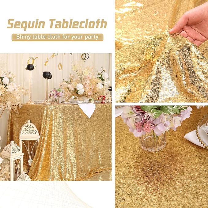 Eternal Beauty Gold Tablecloth, 50x50 Inch Sequin Square Table Cover for Valentines Cake Dessert Exhibition Party Birthday Events