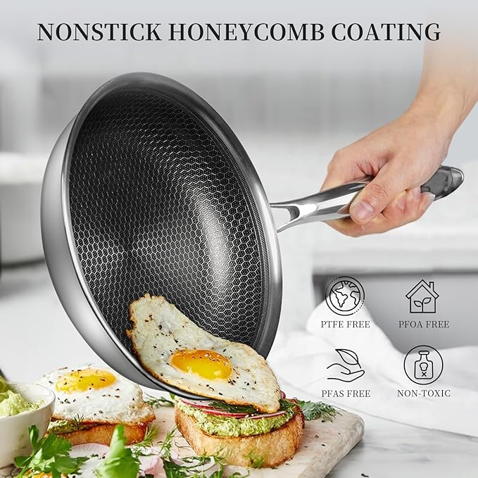 Innerwell Stainless Steel Frying Pan 8 Inch Nonstick Honeycomb Coatings Skillet for Eggs & Omelettes-Non Toxic Healthy Kitchen Cooking Pan Compatible with All Cooktops