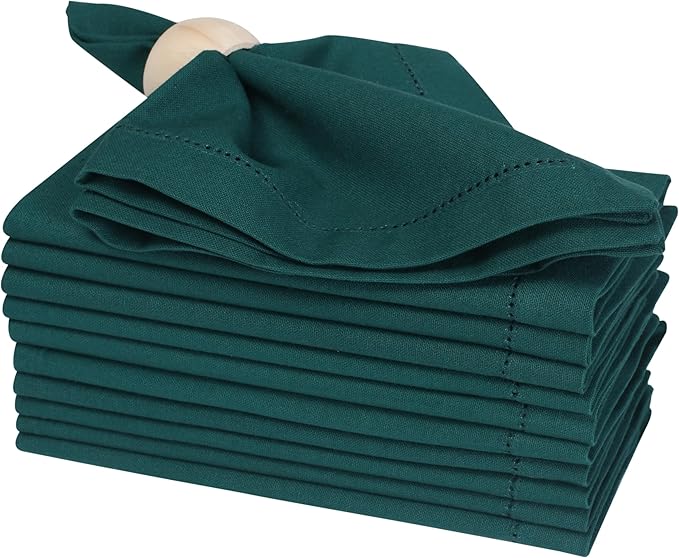 Homidate Hemstitched Cotton Dinner Napkins Set of 12 – 18x18 Aventurine Color – Machine Washable Fabric Napkins for Weddings, Special Events & Formal Dining