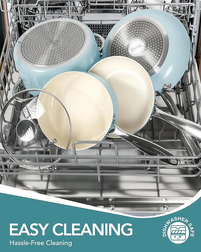 MICHELANGELO Pots and Pans Set Non Stick - Titanium Cookware Set Non Toxic Ceramic Coating, 8-Pcs Nonstick Pots and Pans with Ergonomic Handle, Dishwasher Safe & Induction Compatible, Blue