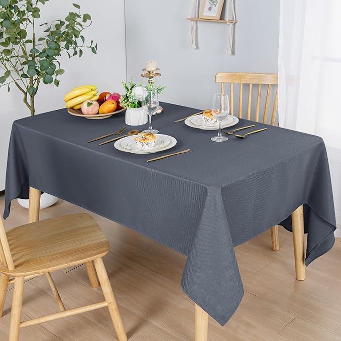 Hiasan 60 X 84 Inch Rectangle Textured Tablecloth - Waterproof Spillproof Antiwrinkle Jacquard Table Cloth for Kitchen and Dining Dinner, Outdoor Picnic, Holiday and Parties, Dark Grey