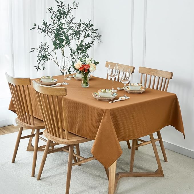 maxmill Fall Tablecloth Stain Resistant Waterproof Wrinkle Resistant Spillproof Soft Weaved Pattern Table Cloth for Dining Room Harvest Thanksgiving Parties, Rectangle 70 x 108 Inch, Amber