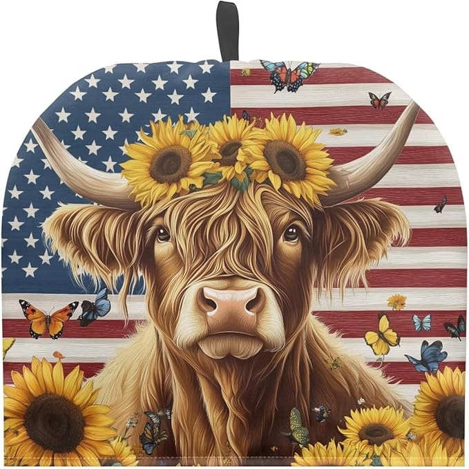 Highland Cow Tea Pot Cover for Teapot American Flag Tea Kettle Cover Keep Warm Tea Cup Dust Proof Teapot Dust Protector for 4th of July