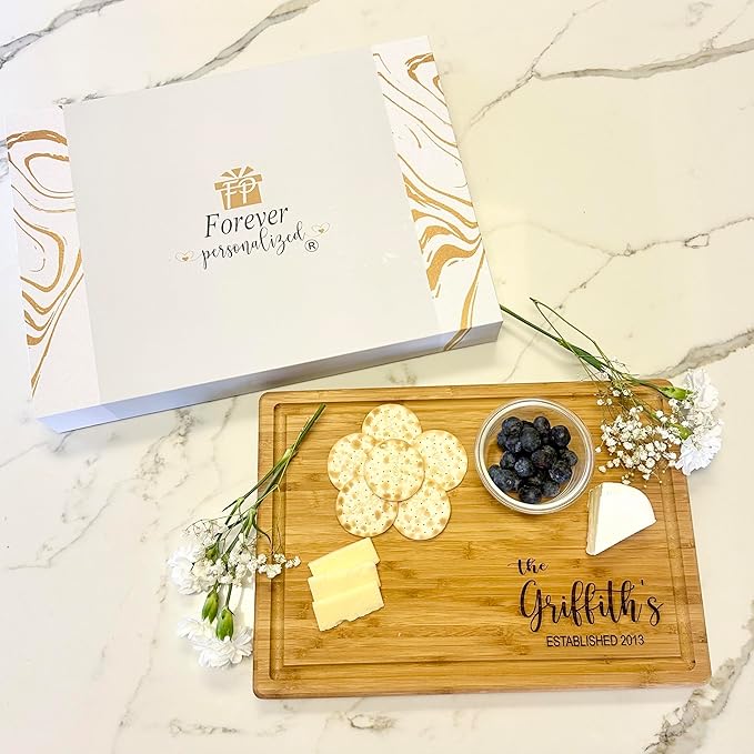 Personalized Cutting Board, Custom Bamboo Engraved Charcuterie Boards - Present for Wedding, Bridal Shower, Anniversary, Housewarming Gift Idea for Couples, Engraved Chopping Boards.