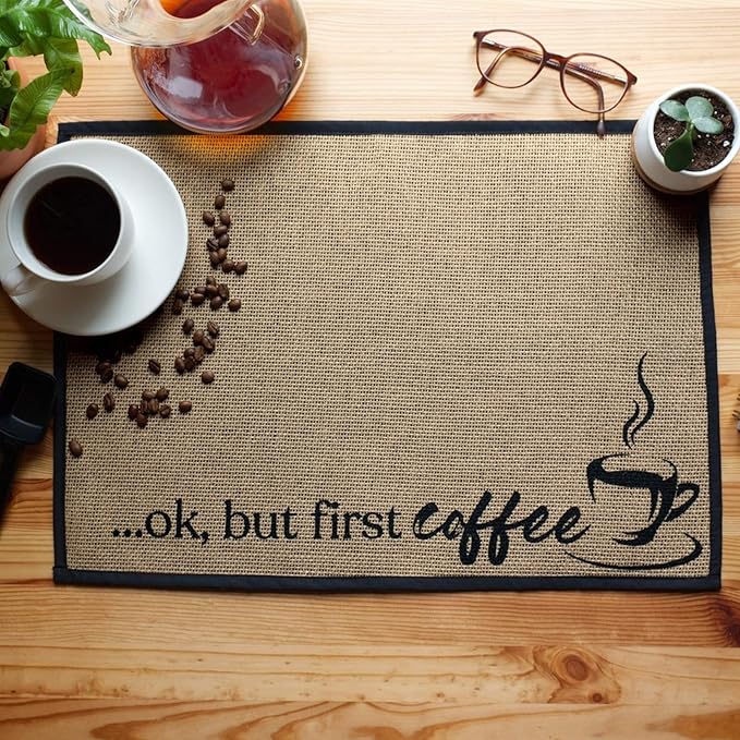 Coffee Bar Mat - Coffee Bar Accessories for Coffee Bar Decor,Decor for Coffee Station Mat - Burlap Placemat with Fabric Backing(D)