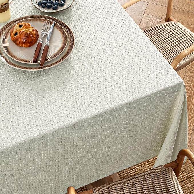 MIULEE Ivory Linen Cotton Table Cloth Rectangle Tablecloth Spring Waterproof Spillproof Cross-Star Textured Table Cltoth Decorative Farmhouse Style for Dining Party Weddings 60x120 Inch