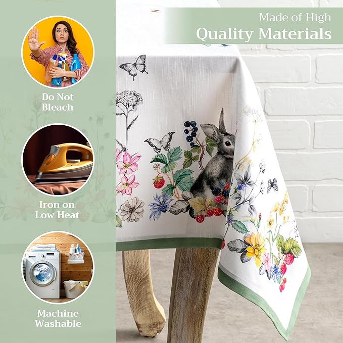 Maison d' Hermine Table Cloth Rectangle Table 100% Cotton 70 x 108 Inches Tablecloth Reusable Decorative for Dining Room Farmhouse Home Valentines Day Decorations Spring Summer - Printemps