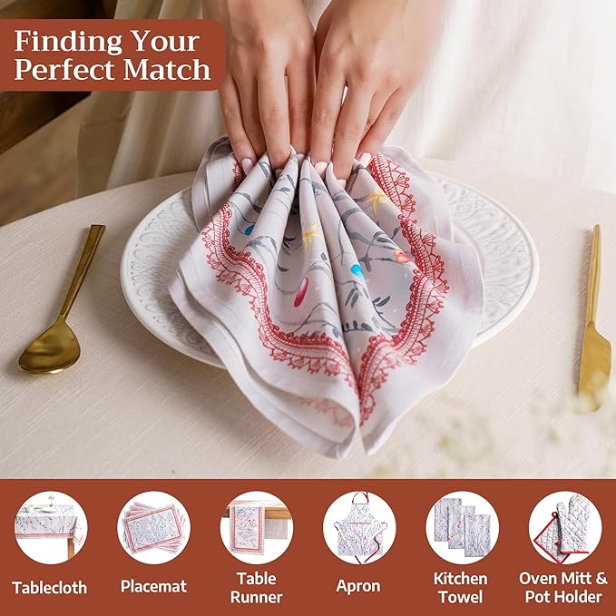 Maison d' Hermine Cloth Napkins Set of 4 100% Cotton for Thanksgiving Christmas Decorations Everyday Reusable Square Fall Napkins Cloth Washable Dinner Party (Fairy Christmas, 20"x20")