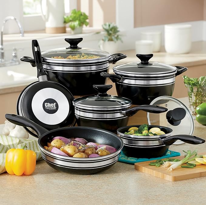 Montgomery Ward 10-Piece Chef Tested Banded Cookware Set, Black