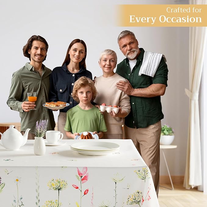 Maison d' Hermine Table Cloth Rectangle Table 100% Cotton 60 x 120 Inches Tablecloth Reusable Decorative for Dining Room Farmhouse Home Valentines Day Decorations Spring Summer - Botanical Fresh
