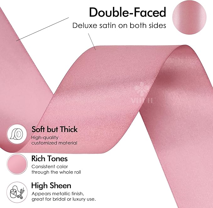 MEEDEE Victorian Rose Satin Ribbon 2 Inch Rose Pink Ribbon Lux Double Faced Ribbons by 25 Yards Mauve Silk Ribbons for Gift Wrapping, Satin Wedding, Flower Bouquet, Holiday Decorating