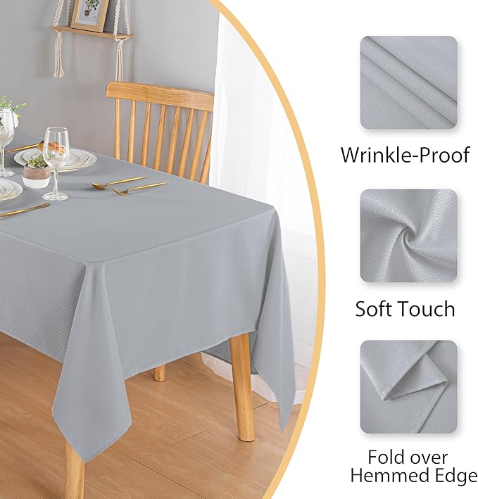 Hiasan 54 X 80 Inch Rectangle Textured Tablecloth - Waterproof Spillproof Antiwrinkle Jacquard Table Cloth for Kitchen and Dining Dinner, Outdoor Picnic, Holiday and Parties, Silver Grey
