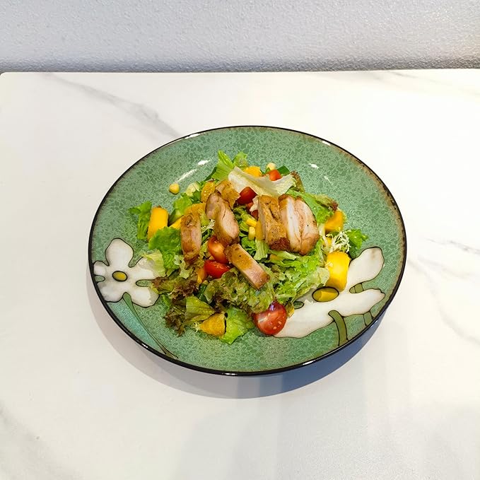 Ceramic Plates For Kitchen, 11 In - Plates Set of 4 - For Salad,Pizza,Bread, Sushi, Pasta,Appetizer, Serving etc - Dishwasher, Microwave, and Oven Safe - For Breakfast, Lunch and Dinner (11 Inch)