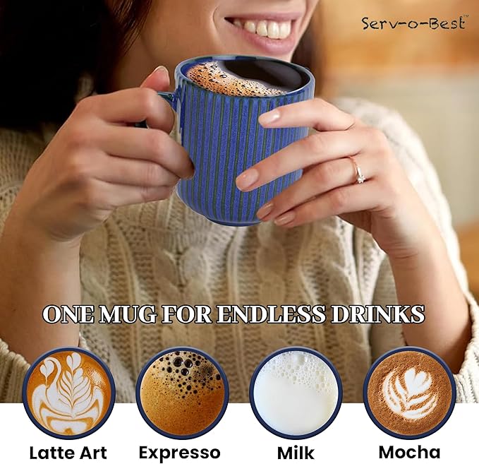 Ceramic Coffee Mugs with Handle Set – 2-Piece 11 Oz Ceramic Coffee Cups & 9" Tray, Handmade Midnight Blue Color, Microwave Safe Gift Set for Tea Lovers, Home Kitchen Décor