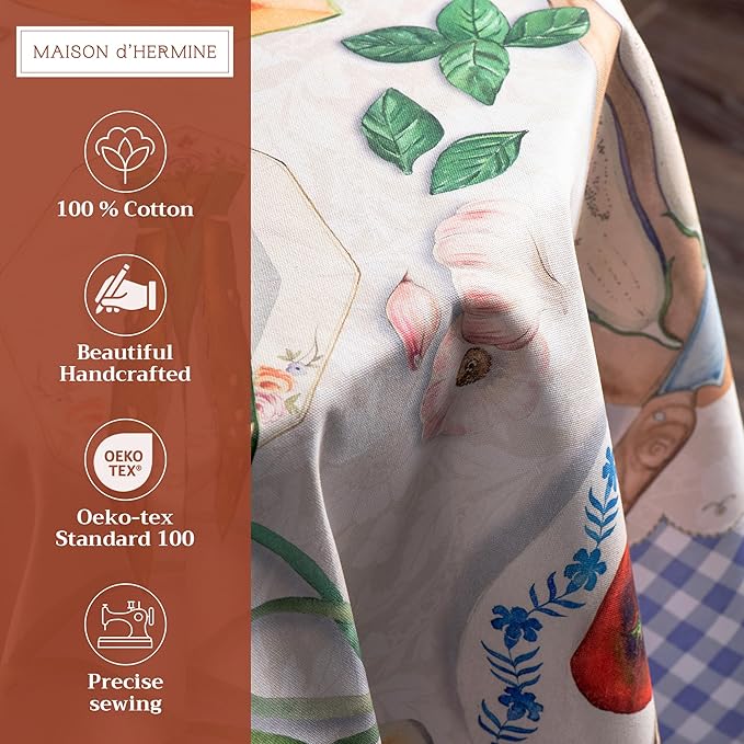 Maison d' Hermine Table Cloth Round Table 100% Cotton 69 Round Inches Tablecloth Reusable Decorative for Dining Room Farmhouse Home Valentines Day Decorations Spring Summer - Gourmand