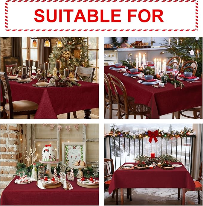 Hiasan 2 Pack Faux Linen Square Tablecloth - Wrinkle and Stain Resistant Washable Table Cloth for Kitchen Dining Room Holiday Table Cover for Party Dinner, Red, 54 x 54 Inch