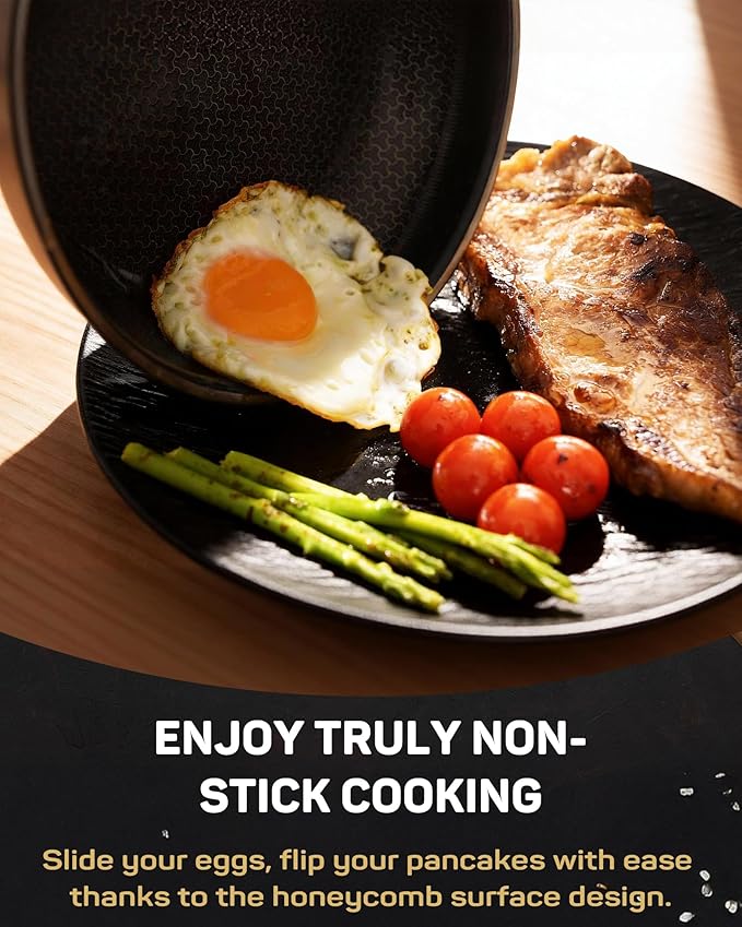 Stainless Steel Nonstick Frying Pan, Hybrid Ceramic 10-Inch Frying Pan, Stay-Cool Handle, PFAS & PFOA PTFE Free, Dishwasher & Oven Safe, Scratch-Resistant, Compatible with Induction & All Cooktops