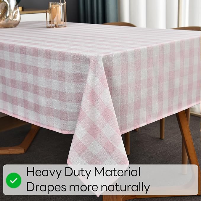 Gingham Table Cloth for Rectangle Tables Pink Checkered Plaid Tablecloth Heavy Duty Cotton Blend Washable & Wrinkle Table Cover for Outdoor Kitchen Dining Picnic Camping (52x86 Inch)