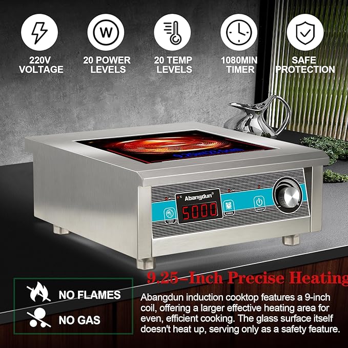 5000W Commercial Induction Cooktop - Professional Electric Burner with Timer for Restaurant