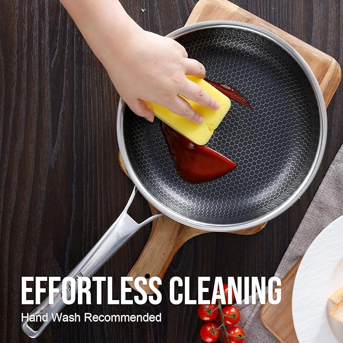 12 Inch Hybrid Nonstick Frying Pan, Stainless Steel Pan Non Stick Skillet, PFOA Free Cookware, Non Toxic Chef's Pan, Compatible with Electric, Gas and Induction, with Lid