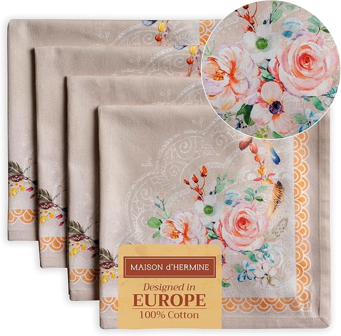 Maison d' Hermine Cloth Napkins Set of 4 100% Cotton Everyday Reusable Square Napkins Cloth Washable Dinner Party Wedding Restaurant Valentines Day Decorations Spring/Summer (Ibiza - Beige, 20" x 20")