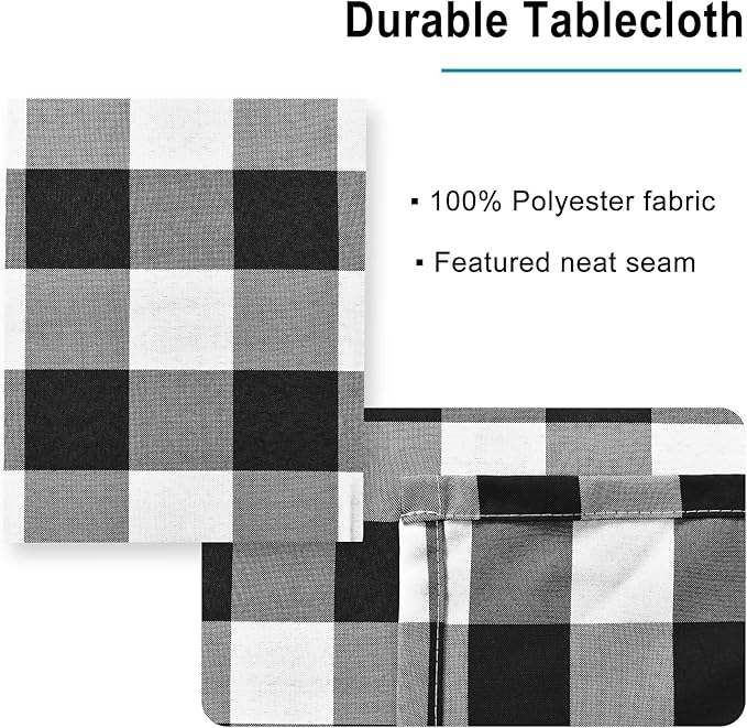 Hiasan Checkered Square Tablecloth - Stain Resistant, Waterproof and Wrinkle Resistant Washable Table Cloth for Dining Room, 30 x 30 Inch, Black and White Gingham Pattern