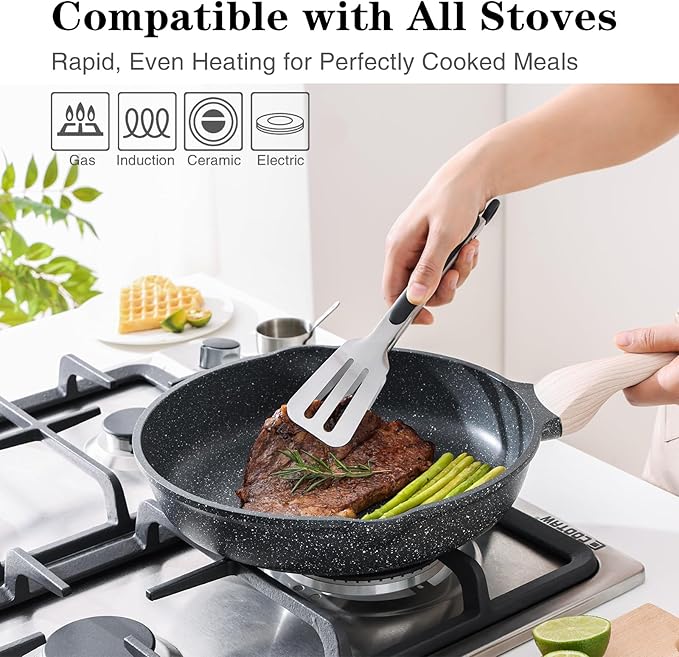 Kordisen Nonstick Frying Pan Skillet, 9.5 Inch Granite Egg Omelet Pan, Healthy and Non Toxic, Induction Compatible, PFOA Free