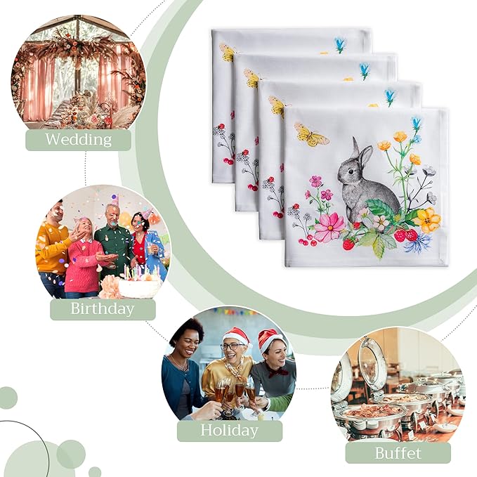Maison d' Hermine Cloth Napkins Set of 4 100% Cotton Everyday Reusable Square Napkins Cloth Washable Dinner Party Wedding Restaurant Valentines Day Decorations Spring/Summer (Printemps, 20" x 20")