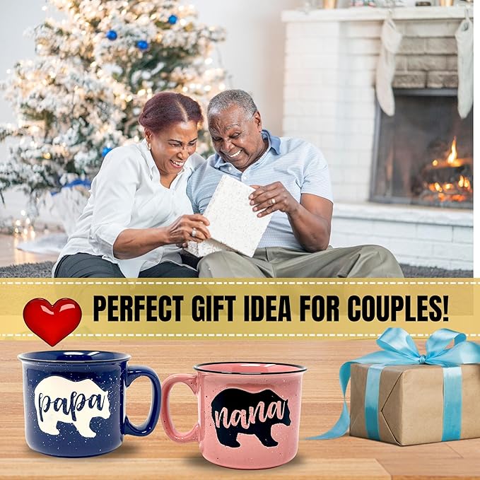 Brooke & Jess Designs Nana and Papa Bear 15 oz Cute Coffee Mug for Grandma, Grandmother - Grandma Gifts, Mother's Day, Christmas, Birthday (Nana Bear Coral and Papa Bear Dark Blue Gift Set)
