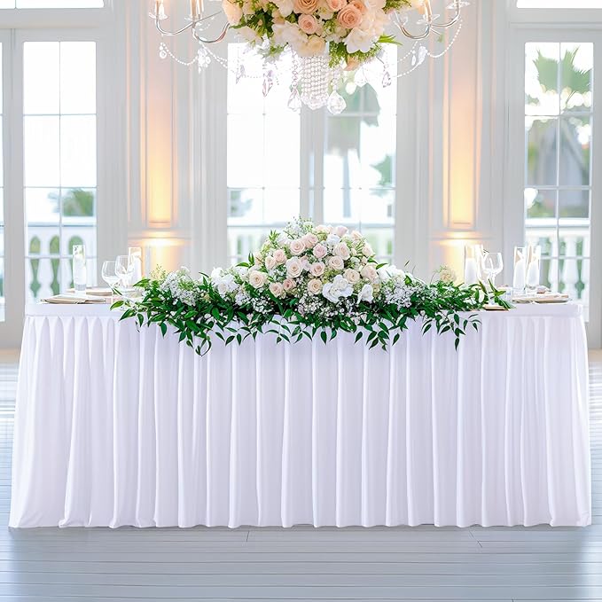 Wish Care 2 Pack White Rectangle Table Clothes for 4 Foot Tables, Polyester Fitted Tablecloths 4ft Stretch Table Cover for Wedding, Birthday, Parties, Trade Show, Craft Show