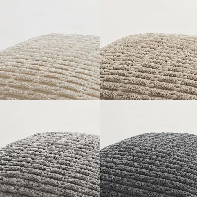 Fancy Homi Set of 4 Grey and White Decorative Throw Pillow Covers 18x18 Inch for Couch Bed Chair, Modern Farmhouse Boho Room Decor, Soft Fuzzy Double Sided Corduroy Textured Striped Cushion Case 45cm
