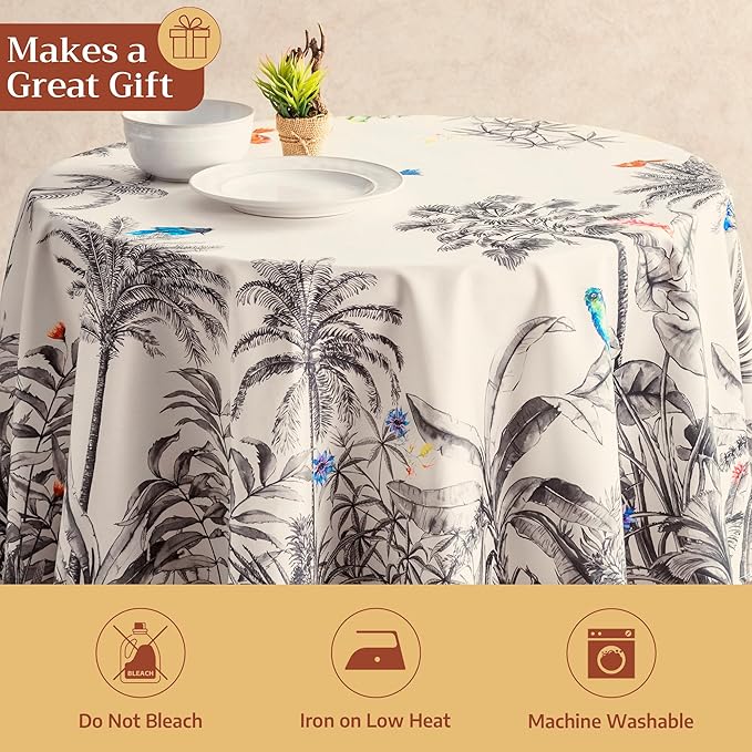 Maison d' Hermine Table Cloth Round Table 100% Cotton 69 Inches Fall Tablecloth Reusable Everyday Use for Thanksgiving Christmas Decorations Dining Farmhouse Party (Amazonia)